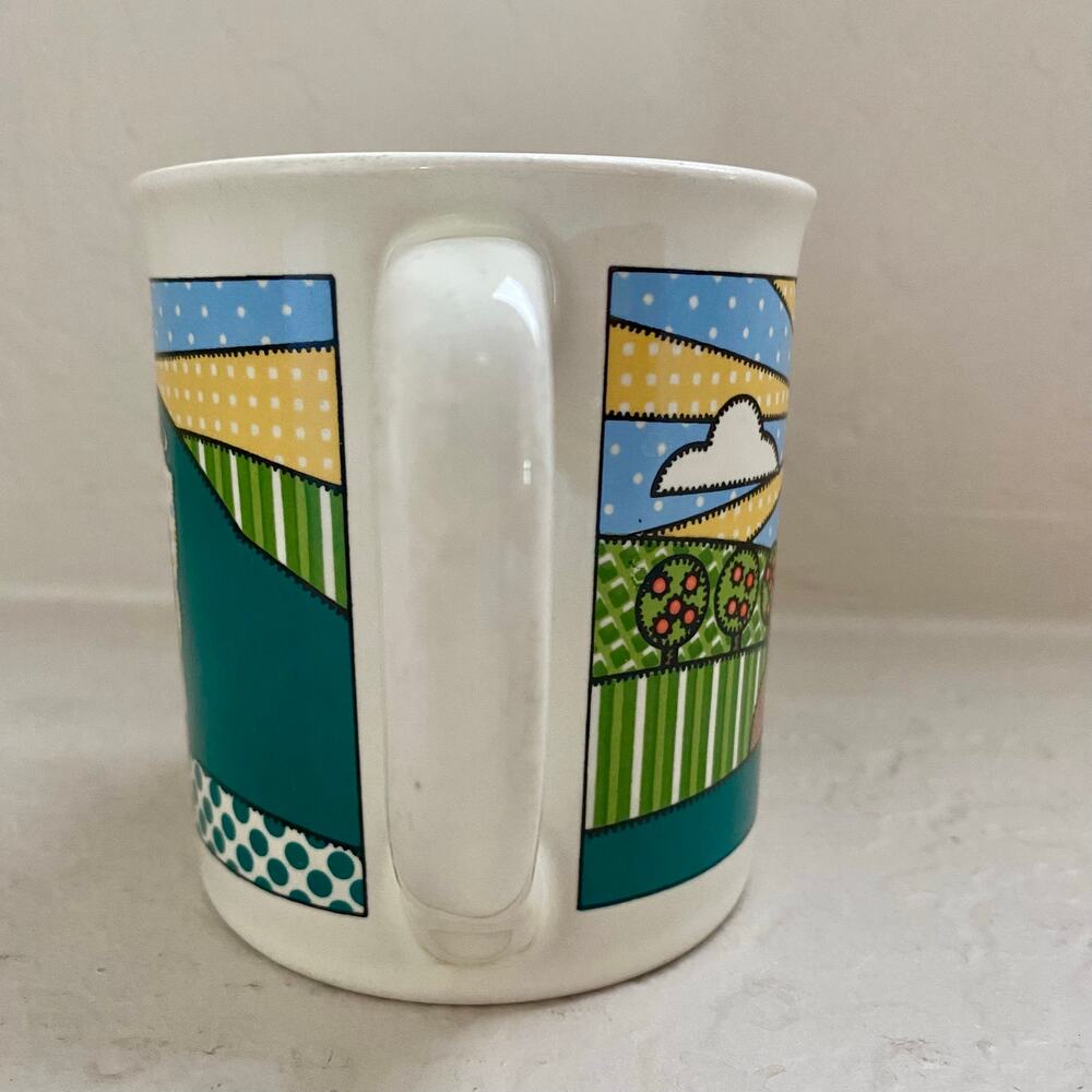 Vintage Mug Shanty Coffee Mug Cup Cottagecore Farm Cow Quilt Ceramic Patchwork - Picture 4 of 6